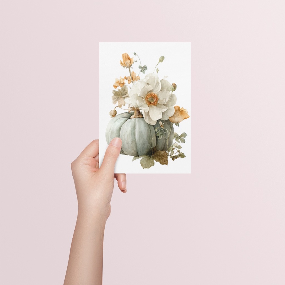 Watercolor Pumpkin with Flowers Wall Art Print Unframed - Cozy Autumn Elegance - Picture 6 of 7